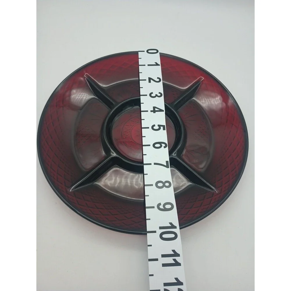 Vintage Arcoroc France Luminarc Ruby Red Glass Divided Relish Plate/Platter 10